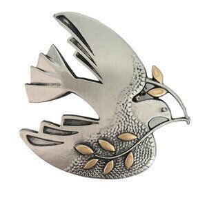 TRKD Tom Reardon & Kathleen Doyle Silver Gold Tone Dove Olive Leaf Brooch, M189